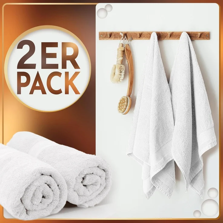 NatureMark 2er Pack SAUNATÜCHER Premium Qualität 80x200 cm SAUNATUCH Sauna-Handtuch 100% Baumwolle Farbe: Weiß – Bild 2