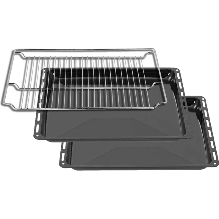 ICQN Backblech 465 x 370 x 30 doppelt Set mit Gitter, Emaille, (Set, 3-St, Fettpfanne und Verchromt Backofenrost), Passend für Bosch Neff Constructa