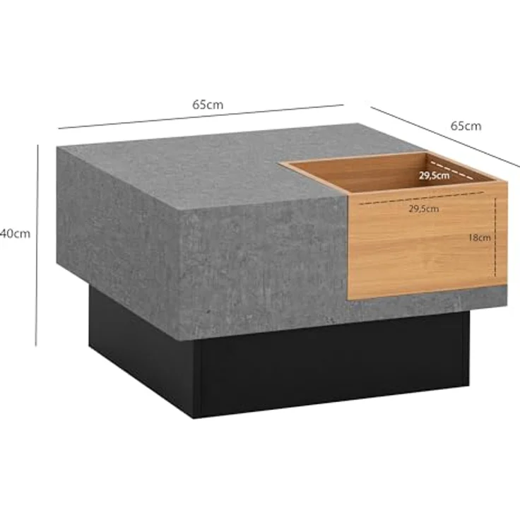 Livetastic Couchtisch Grau, quadratisch, Holzwerkstoff in Betonoptik, 65x40x65 cm, offenes Fach, einfacher Aufbau – Bild 3