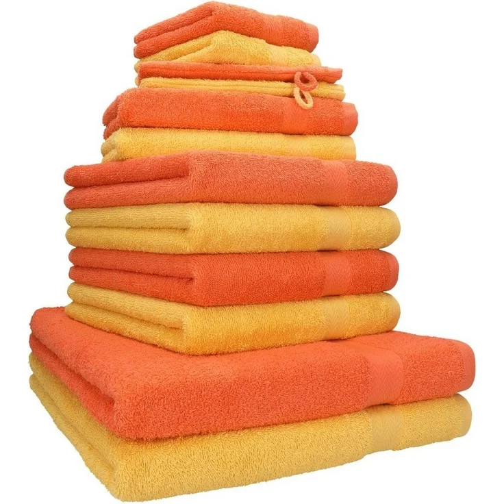Betz Handtuch Set 12-TLG. Handtuch-Set Premium honiggelb/blutorange, Baumwolle, (12-tlg) – Bild 5