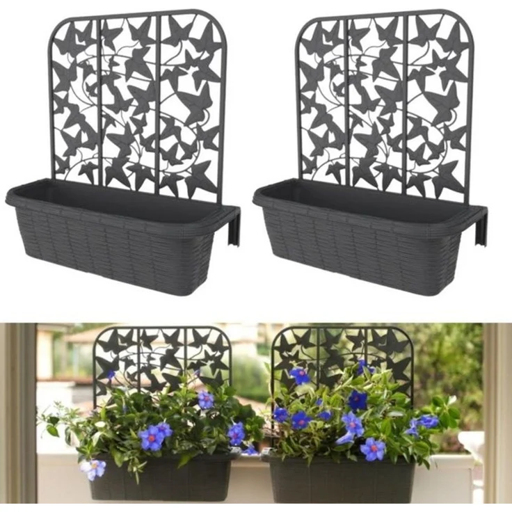 GarPet Blumenkasten 2er Set Blumenkasten Balkon Balkonkasten mit Spalier Wasserspeicher – Bild 4