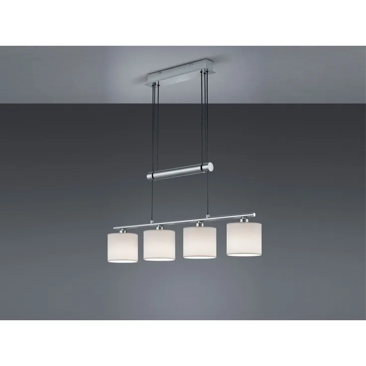 LED Pendelleuchte 4-flammig Weiß höhenverstellbar mit Stoffschirmen, B: 77cm