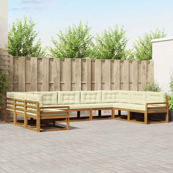 vidaXL Outdoor-Sofagarnitur 9 stk. 9-Sitzer Natur und Creme 3368168 – Bild 1