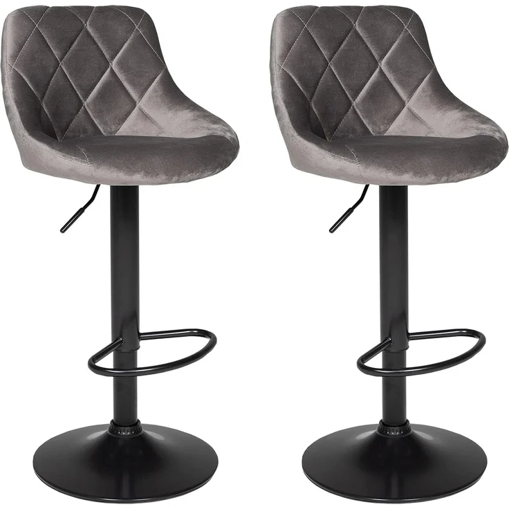 Happy Garden 2er Set Barhockern aus grauem Samt Robin. Küchenstuhl in modernem Design mit Sitzfläche, höhenverstellbar, um 360° drehbar und Fußstütze. Hocker mit Rückenlehne aus Samt – Bild 1