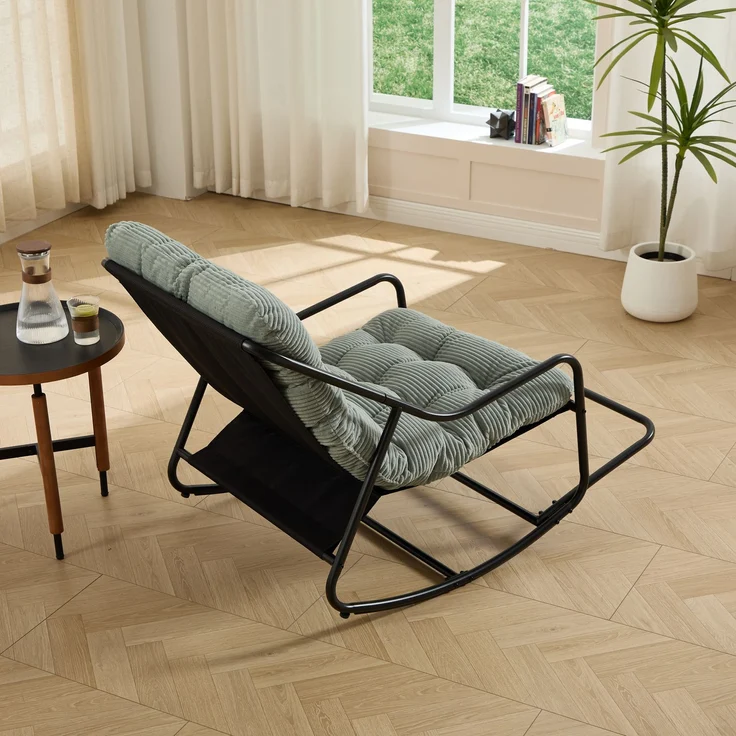 LVHOM Schaukelstuhl mit Fußstütze, Relaxsessel mit gepolstertem Kissen, ergonomischer Schaukelsessel, bis 130kg, Loungesessel für Balkon, Garten & Wohnzimmer – Bild 5