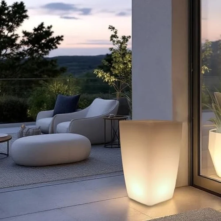 Arnusa Pflanzkübel Solar Blumenkübel LED Farbwechsel + Fernbedienung Akku Blumentopf, beleuchtet Solarleuchte moderne Lampe – Bild 2
