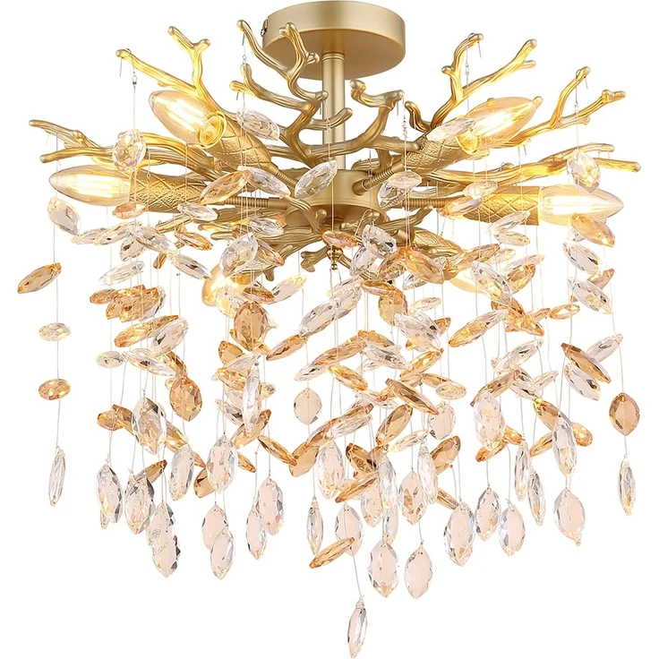 LED Deckenleuchte Gold 6-flammig Glas Kristall 2-farbig Ø 50cm – Bild 2