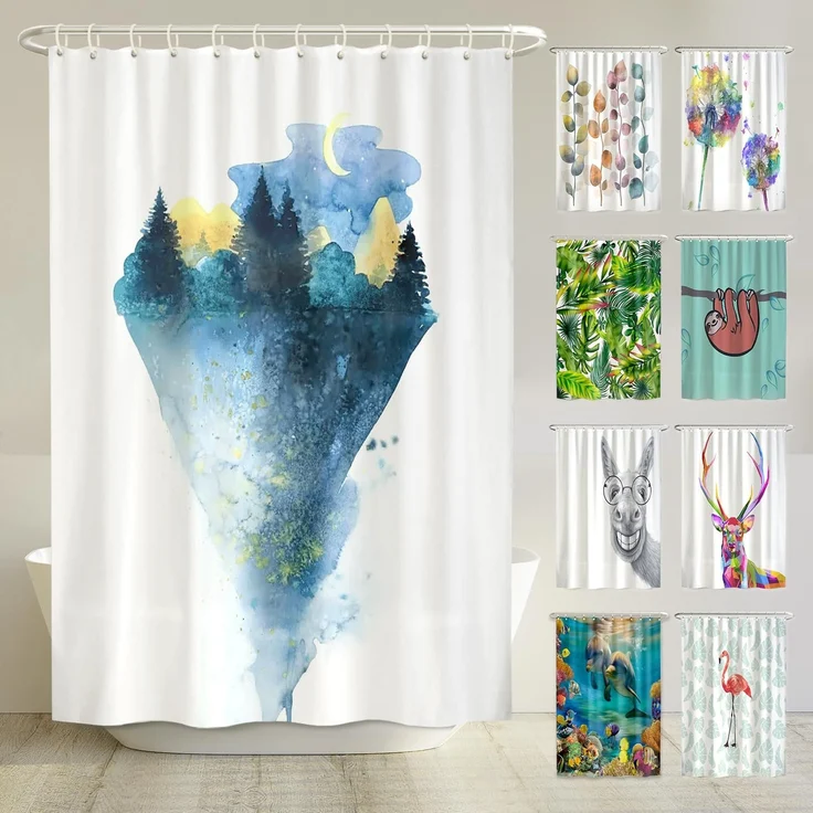 arteneur® - Natur bei Nacht - Anti-Schimmel Duschvorhang 180x200 - Recycelt mit Öko-Tex Standard 100 - Beschwerter Saum, Blickdicht, Wasserdicht, Waschbar, 12 Ringe & E-Book