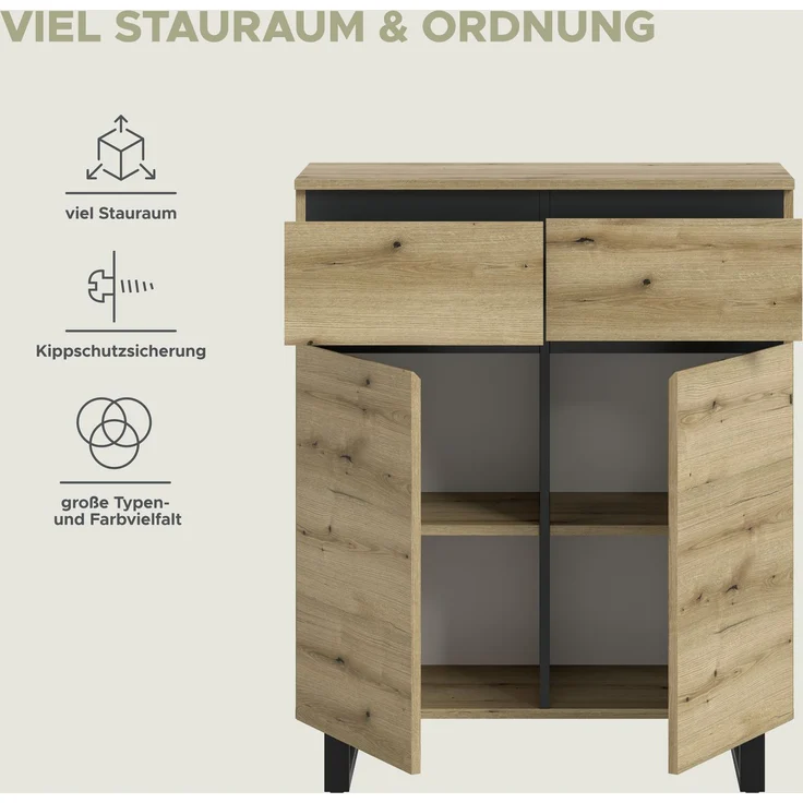 Kommode B/H/T: 80x99x36 cm in Evoke Oak Nachbildung und schwarz – Bild 8