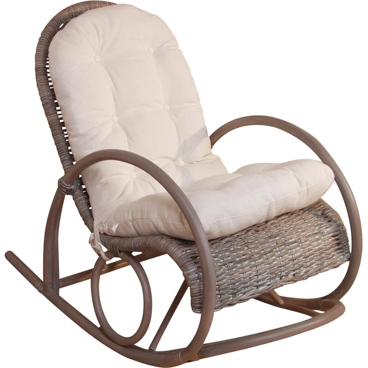 Schaukelstuhl aus Kubu-Rattan handgefertigt, naturgrau inkl. Kissen creme – Bild 1