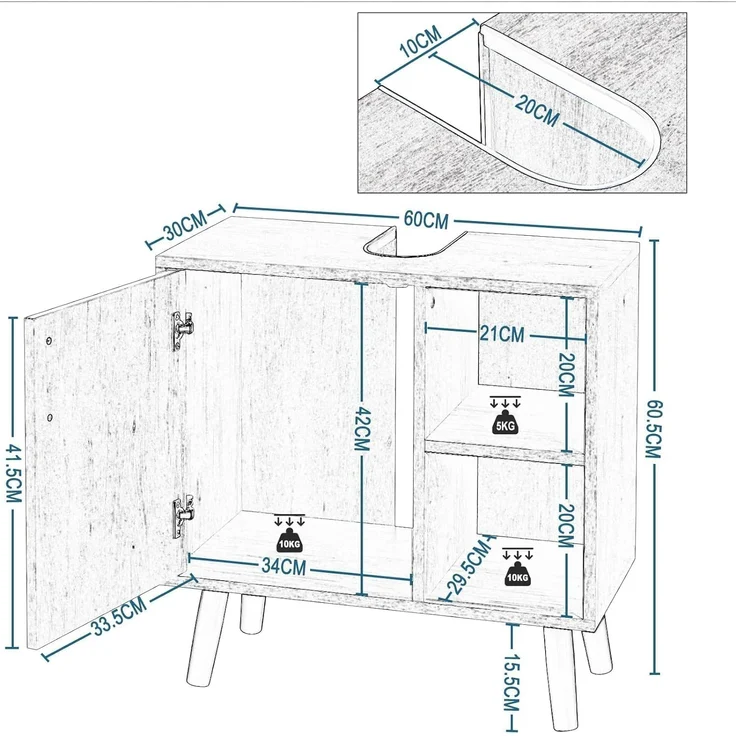 EUGAD Badmöbel-Set, (2-St), Unterschrank mit Tür und 2 offenen Ablagen, Badschrank mit 2 Spiegeln – Bild 4