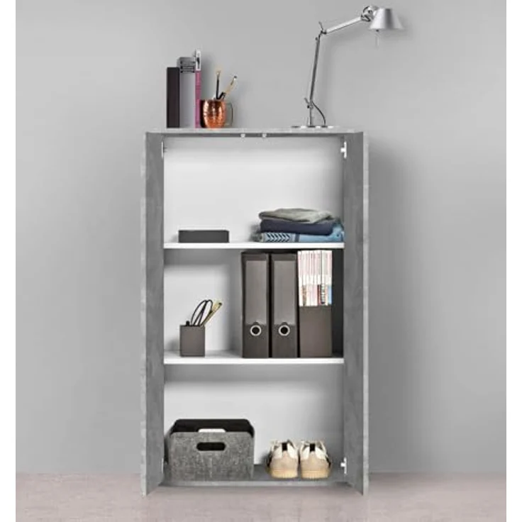 mokebo® Mehrzweckschrank 60 cm Breite mit Einlegeböden 'Der Schlanke', schmaler Schrank in Grau aus Holz, grifflose Öffnung, funktionaler Aktenschrank | Betonoptik – Bild 3
