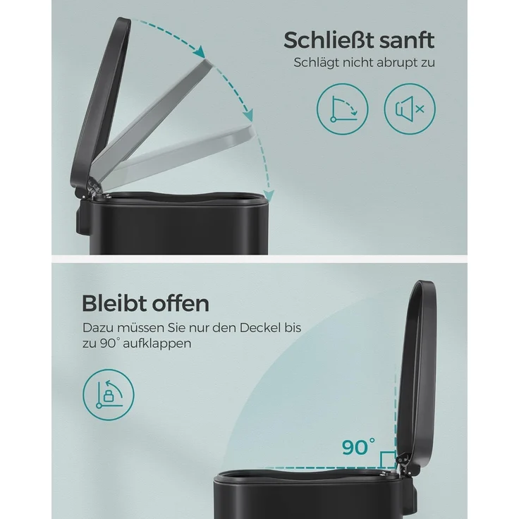 Songmics Mülleimer mit Deckel und Softclose, Stahl, 42,5 x 31,8 x 65,7 cm, 50 Liter, Schwarz – Bild 3