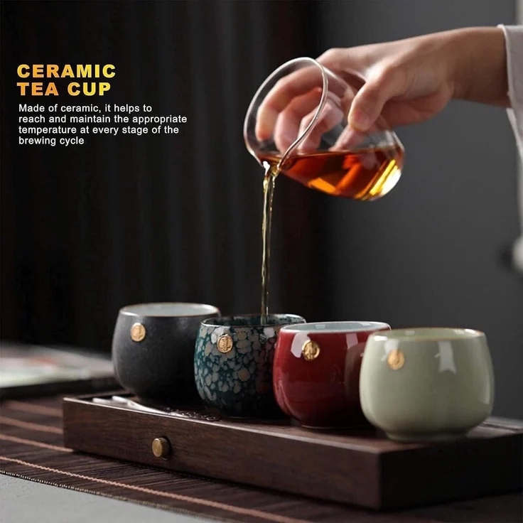 Japanische Keramik Teetassen Set Retro Kung-Fu Tee Sake Becher 4-teilig – Bild 3