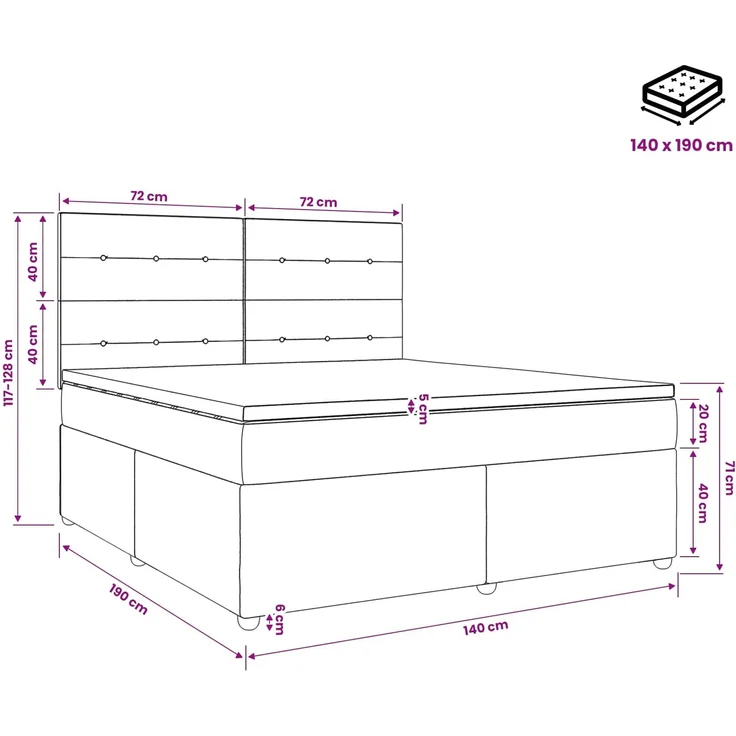 vidaXL Boxspringbett mit Matratze Hellgrau 140 x 190 cm Stoff 3454389 – Bild 11