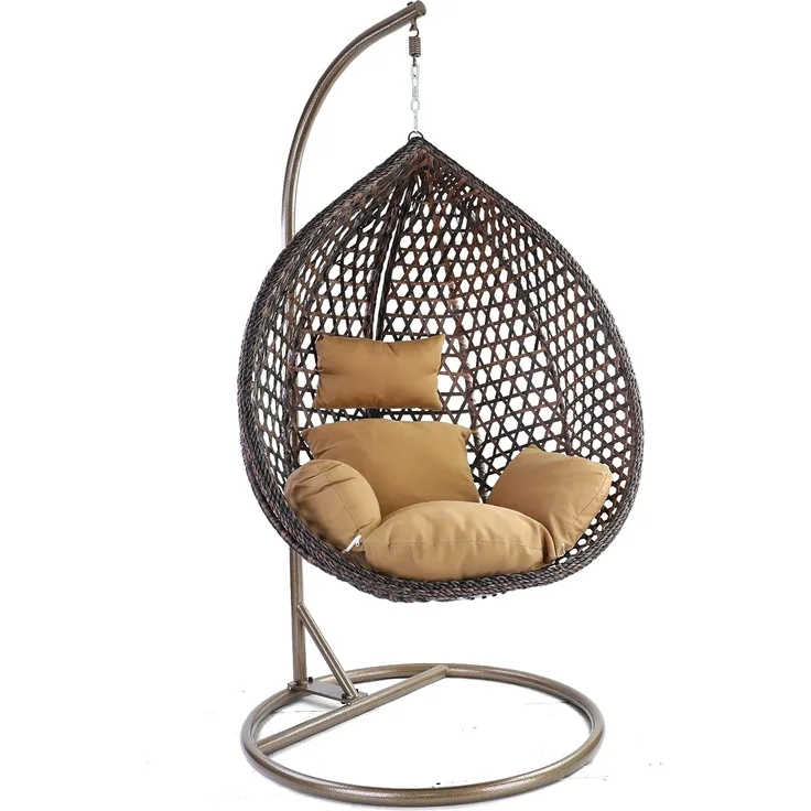 Luxus Hängesessel Style XXL Korb Dunkelbraun Gestell Braun mit Relaxkissen Braun