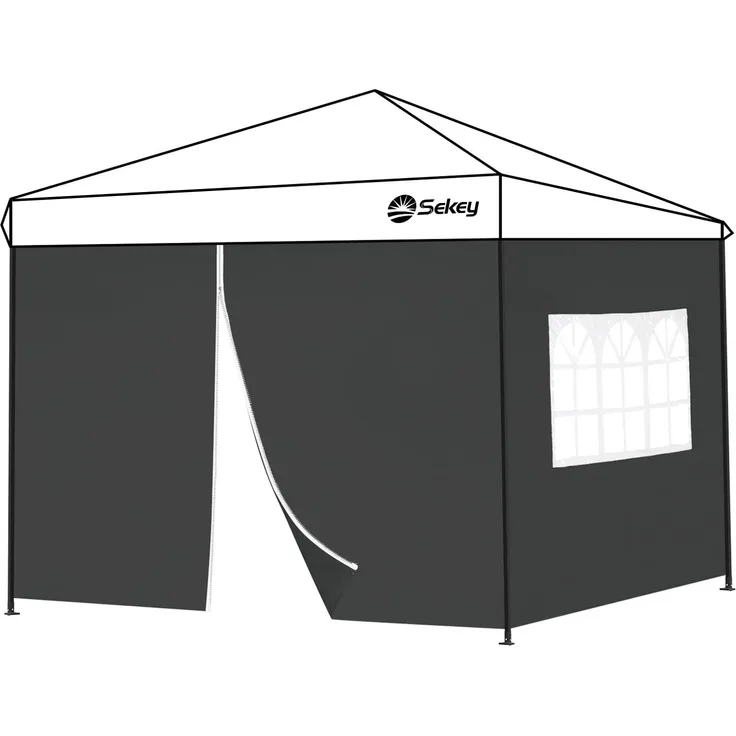 Sekey 2PCS Seitenwände für Pavillon 3x3 Wasserdicht Winterfest, Seitenwände für Pavillon Partyzelt Gartenzelt 3x3 m, 1 Fenster 1 Tür, Grau (Schwarz, 1 Fenster 1 Tür)