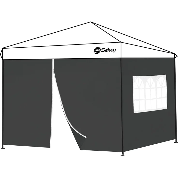 Sekey 2PCS Seitenwände für Pavillon 3x3 Wasserdicht Winterfest, Seitenwände für Pavillon Partyzelt Gartenzelt 3x3 m, 1 Fenster 1 Tür, Grau (Schwarz, 1 Fenster 1 Tür)