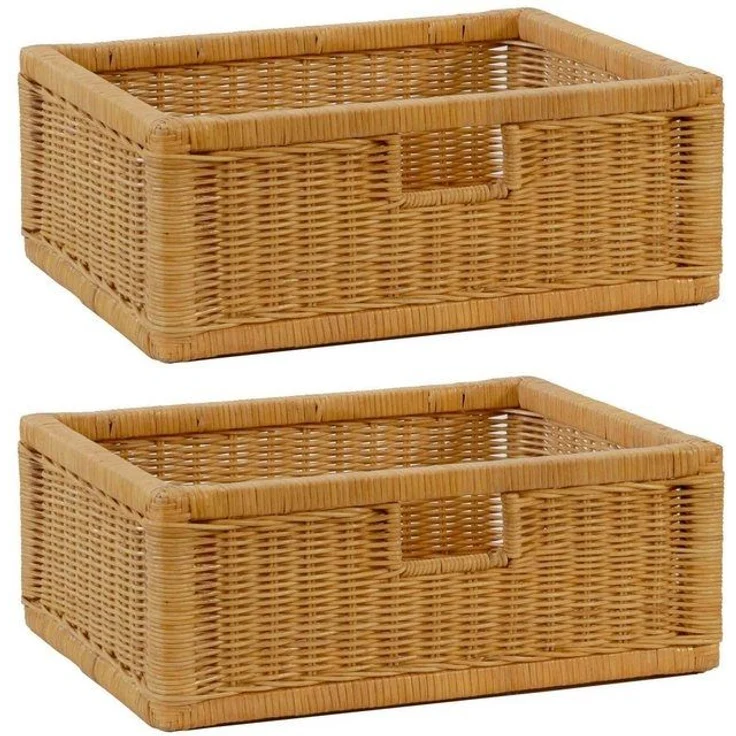 Krines Home Regalkorb 2er Set Regalkorb Aufbewahrungskorb Korb geflochten Rattan Korbset (2-teiliges Set), ca. 43 x 32 x 17,5 cm Aufbewahrung Regal Schrankkorb – Bild 4