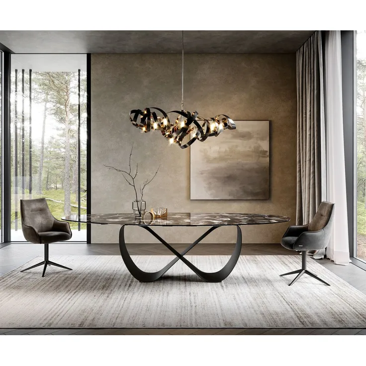 Esstisch Edge Oval 280x130 cm Keramik Iris FMG Agatablack Infinity Metall Schwarz