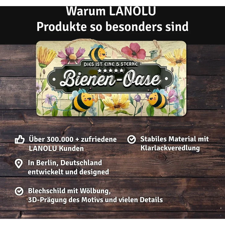 LANOLU Blechschild Bienen Oase - 16x32cm – Metall – Mehrfarbig – 16108 – Bild 5