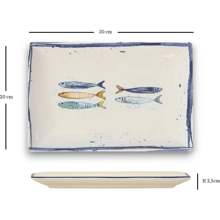 WestCraft Speiseteller Teller, mediterran mit Sardinen-Motiv, Maritime Servierplatte 30×20cm, (2 St), 2er Set, hochwertig und robust - langlebig und vielseitig einsetzbar – Bild 2