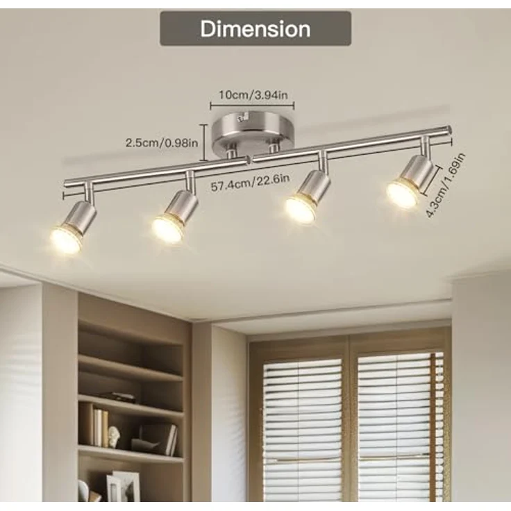 Dehobo Deckenleuchte LED Spotleuchte 4 Flammig - GU10 Modern Deckenspot Schwenkbar 350° - Nickelfarbe Drehbar Küchelampe Spot Strahler Decke Schlafzimmer Deckenstrahler Ohne Leuchtmittel – Bild 3