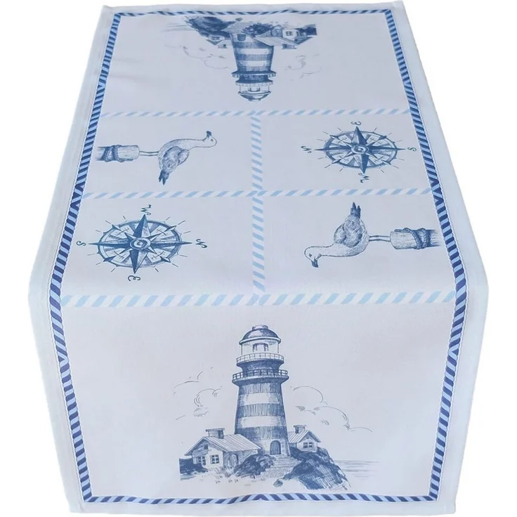 matches21 HOME & HOBBY Tischdecke Tischläufer Leuchtturm & Maritimes blau weiß 40x90 cm (1-tlg) – Bild 3