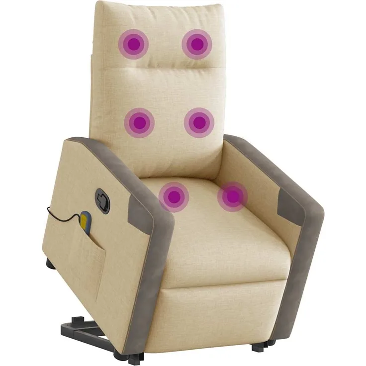vidaXL Massagesessel mit Aufstehhilfe Creme Stoff 3324098