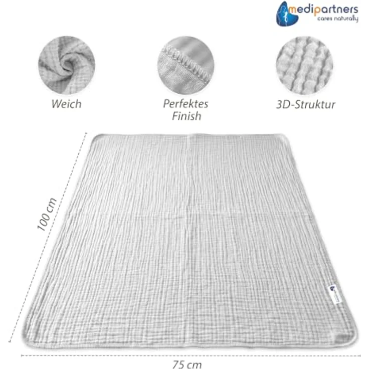 Medi Partners Musselin Babydecke 75x100cm Baby Decke Musselindecke Neugeborenen - dünne dünne Kuscheldecke Sommer Babydecken für Kleinkinder Krabbeldecke Kinderbett Kinderwagen (Grau) – Bild 3