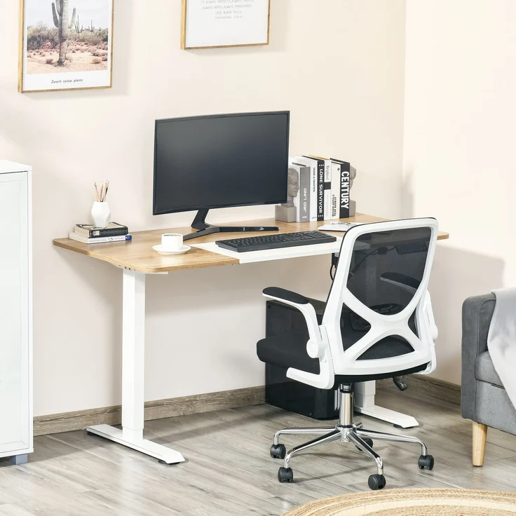MELAYR, Höhenverstellbarer Schreibtisch Elektrisch 140 x 70 cm Computertisch mit 4 Memory-Steuerung, Natur+Weiß – Bild 4