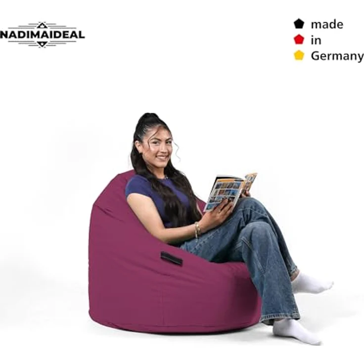 Nadimaideal Sitzsack Tropfenform Kastanie | Bodenkissen für Kinder & Erwachsene | Indoor & Outdoor | Gaming Sitzsack - Sitzkissen - Beanbag | Füllung EPS Perlen (Weinrot, XXL-Durchmesser 88 cm) – Bild 8