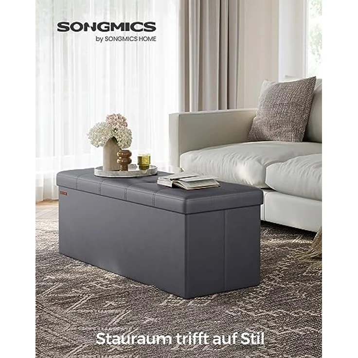 Songmics LSF070G01 Sitztruhe, Sitzbank, Holzwerkstoff, Dunkelgrau, 110 x 38 x 38 cm – Bild 5