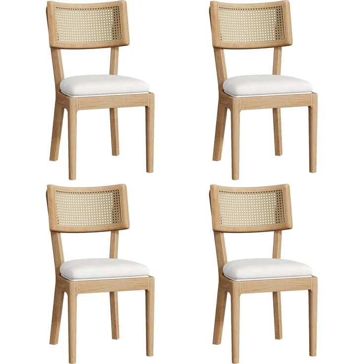 4 Esszimmerstühle aus Massivholz mit Rattan-Rückenlehnen, bequem und atmungsaktiv, geeignet für Esszimmer, Wohnzimmer, Cafés, moderner Stil, Leinen, Holzfarbe – Bild 9