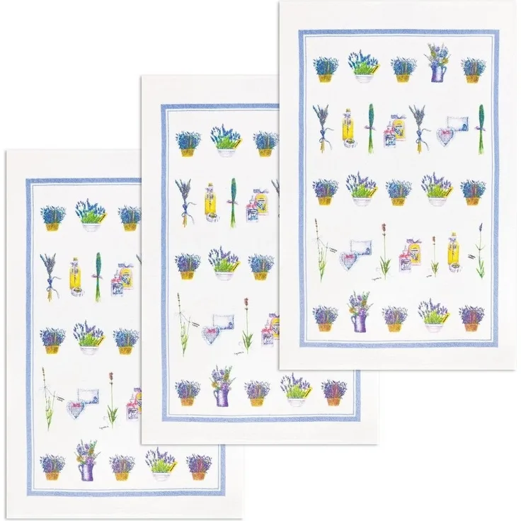 Kracht Geschirrtuch Lavendelkörbchen, (Set, 3-tlg, Set), 3er Pack Frottee Küchenhandtücher (3 Stück), ca. 45 x 70 cm Baumwolle