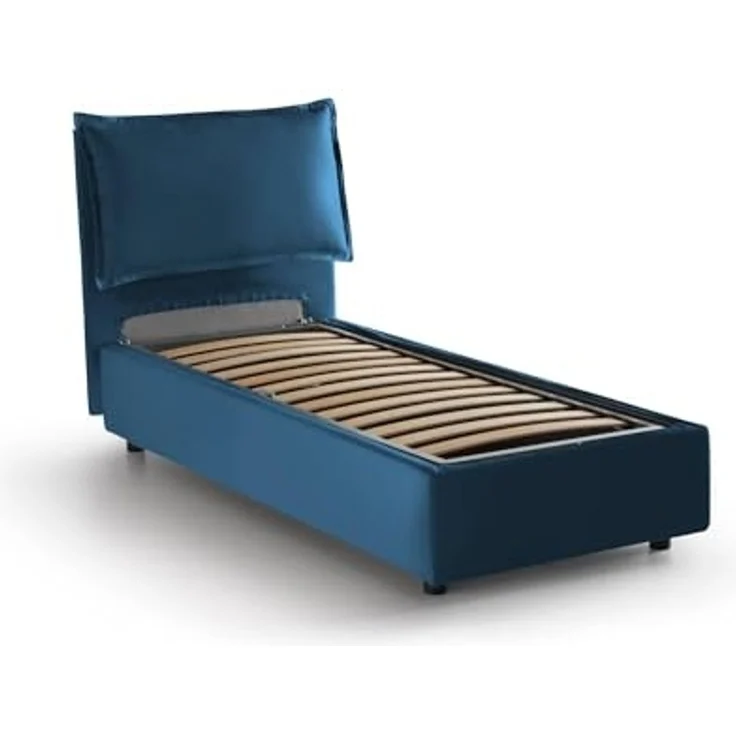 Talamo Italia - Luna Einzelbett, Bettkasten mit Stoffbezug, 100 % Made in Italy, seitliche Öffnung, geeignet für Matratze 80x190 cm, Blau – Bild 6