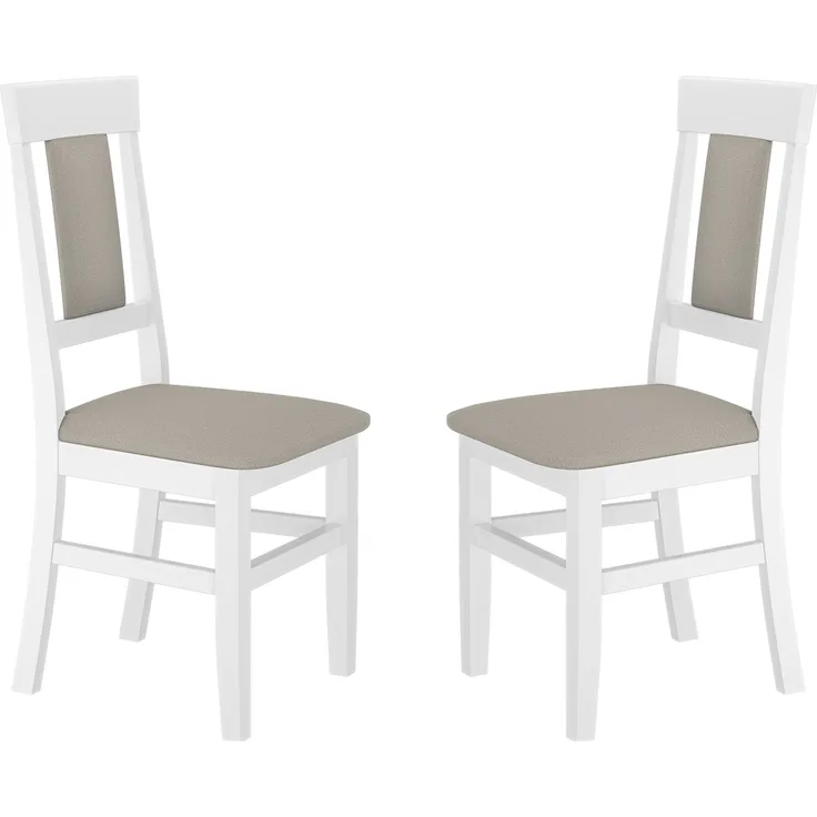 2er-Set Gepolsterter Massivholz-Stuhl in weiß/taupe