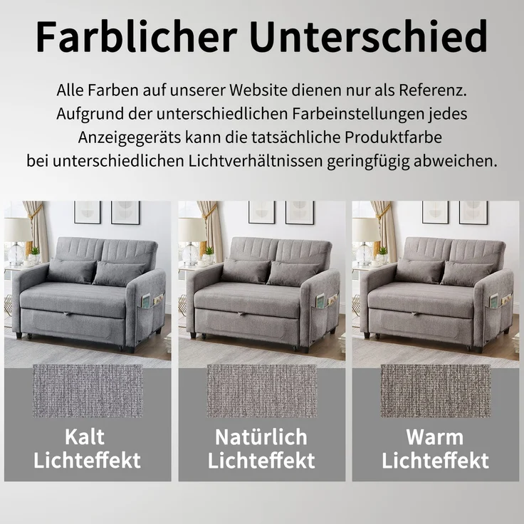 Sofabett 114x77x82,5 cm Grau, ausziehbar mit 3-fach verstellbarer Rückenlehne & Baumwoll-Leinen – Bild 9
