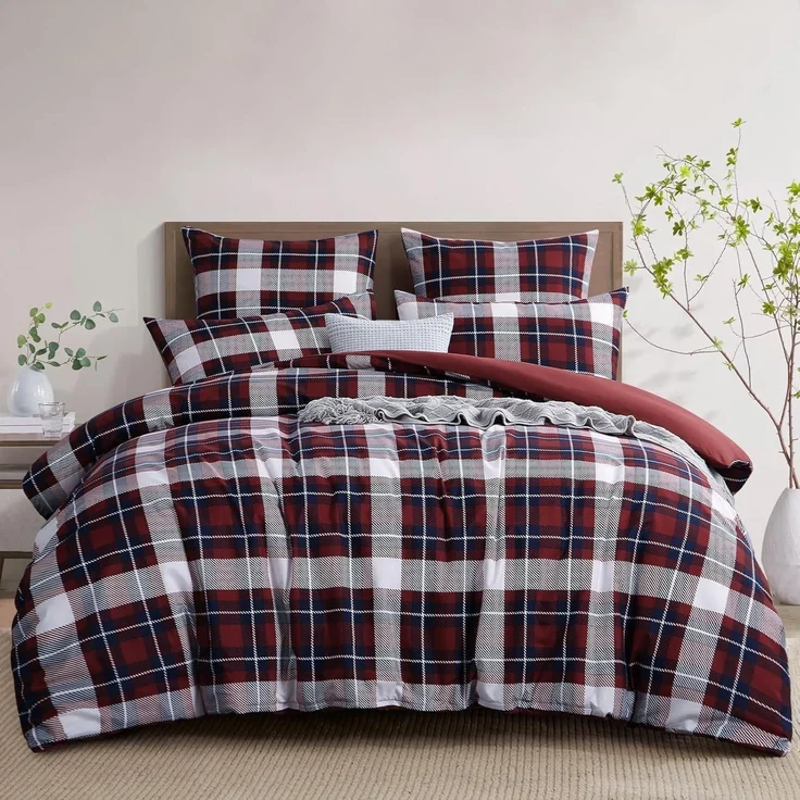 Bettwäsche 220x240 3teilig Mikrofaser Reißverschluss 220x240 Tartan – Bild 1