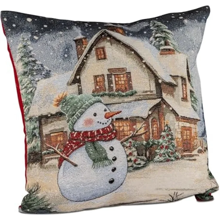 formano Weihnachtskissen 45 cm mit Schneemann-Motiv Deko Kissen mit Füllung ohne Reißverschluss - Weihnachten – festliches Sofakissen – Rückseite rot – Winter Dekoration