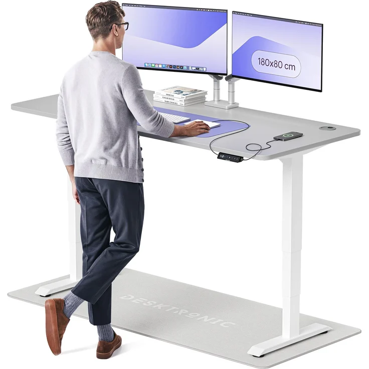 Desktronic HomePro Elektrisch höhenverstellbarer Schreibtisch 180x80cm Weiß/Grau mit Memory-Funktion, Anti-Kollisions Technologie, USB-A und USB-C-Ladeanschlüssen – Bild 1