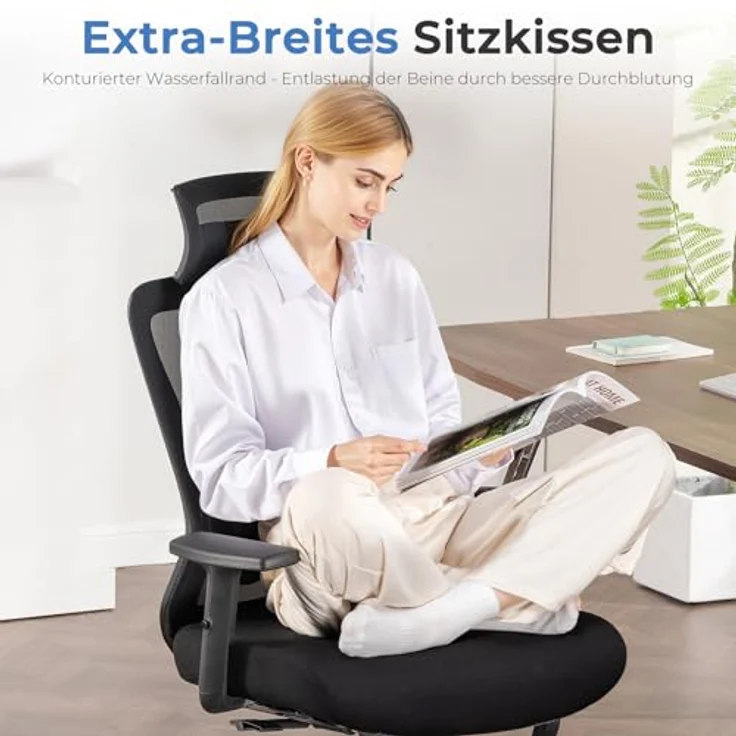 COMHOMA Bürostuhl Ergonomisch [TESTSIEGER], Schreibtischstuhl mit 3D-Kopfstütze & 3D-Lendenwirbelstütze, verstellbare Armlehnen, Office Chair mit Wipp- und Kippfunktion – Bild 9