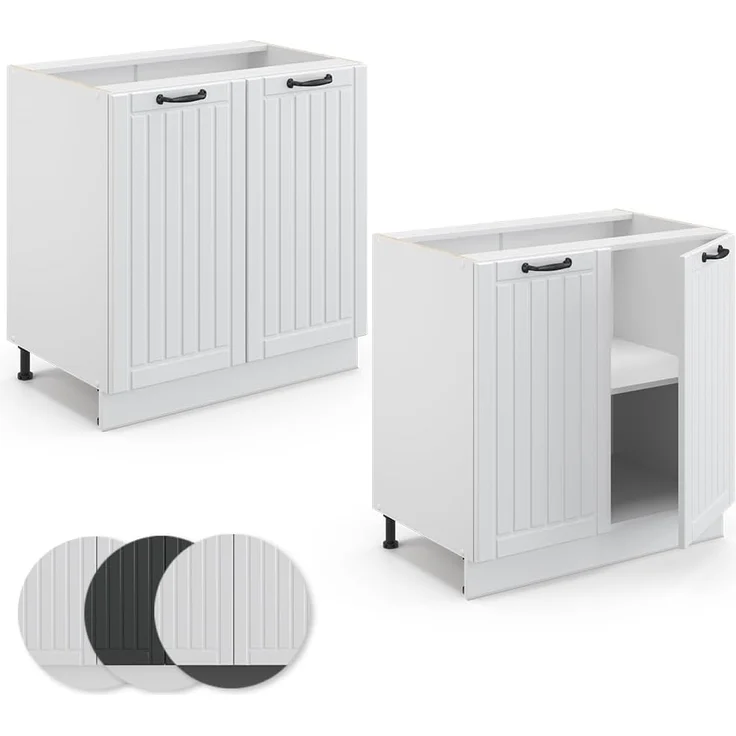 Vicco Spülenunterschrank Fame-Line, Weiß Landhaus/Weiß, 80 cm mit Regal, AP Marmor – Bild 7