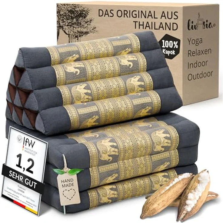 livasia Sitzsack Thaikissen 3 Auflagen (Deluxe) vegan und handgefertigt, 175x55x8cm, Kapok – Bild 2
