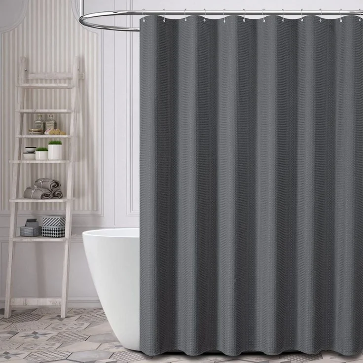 Diwzbyn Duschvorhang aus Waffelstoff, wasserabweisend, waschbar & extra dick Breite 180 cm (1-tlg), strukturierter Stoffvorhang für Badezimmer – Bild 2