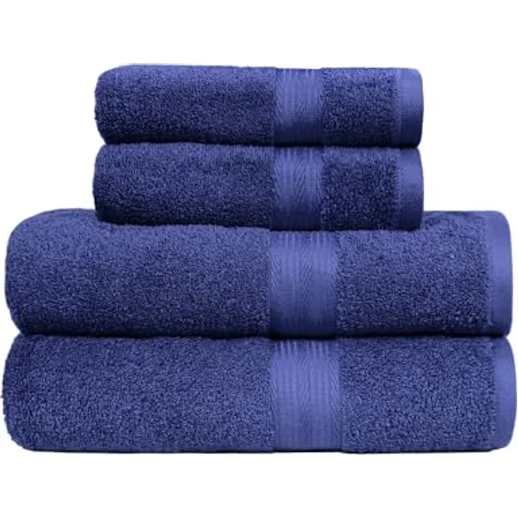 Amazon Basics Handtücher Set 4-teilig, 100% Baumwolle, weich und ausbleichbeständig, 2 Badetücher (140 x 70 cm) + 2 Handtücher (50 x 100 cm), Königsblau – Bild 1
