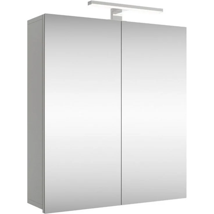 Planetmöbel Badezimmerspiegelschrank Spiegelschrank Merkur (Spiegelschrank Gäste WC 60x67x16 cm, Badschrank hängend mit Spiegel & LED-Leuchte schwarz) 60 cm breit, 2 Türen, 6 Fächer – Bild 4