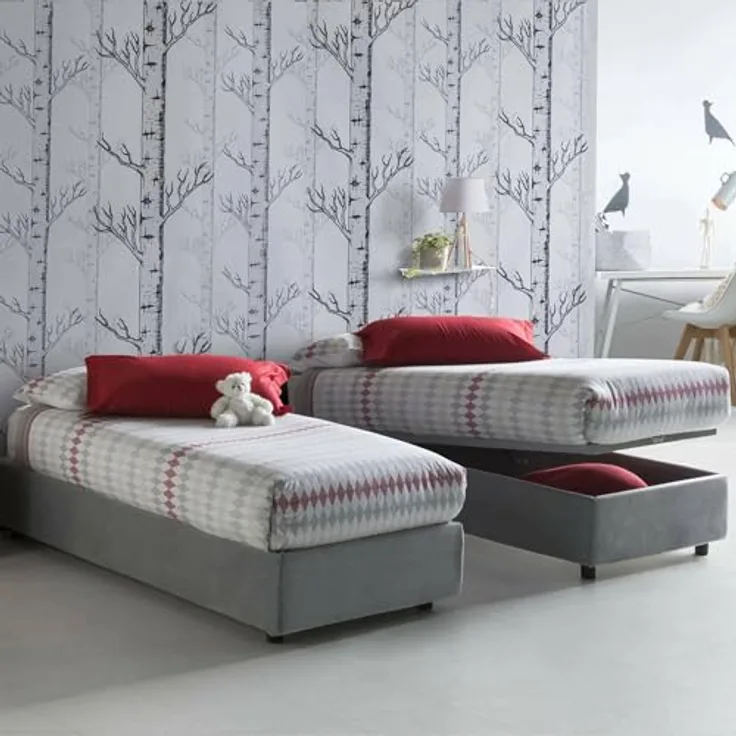Talamo Italia - Einzelbett Asia, Bettkasten mit Stoffbezug, 100 % Made in Italy, Öffnung vorne, geeignet für Matratze 80x190 cm, Grau