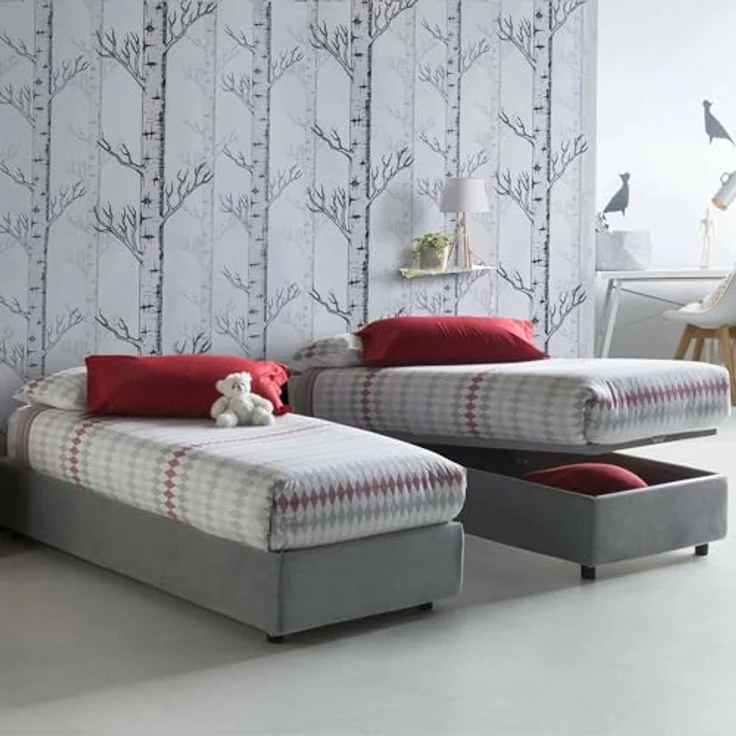 Talamo Italia - Einzelbett Asia, Bettkasten mit Stoffbezug, 100 % Made in Italy, Öffnung vorne, geeignet für Matratze 80x190 cm, Grau – Bild 1