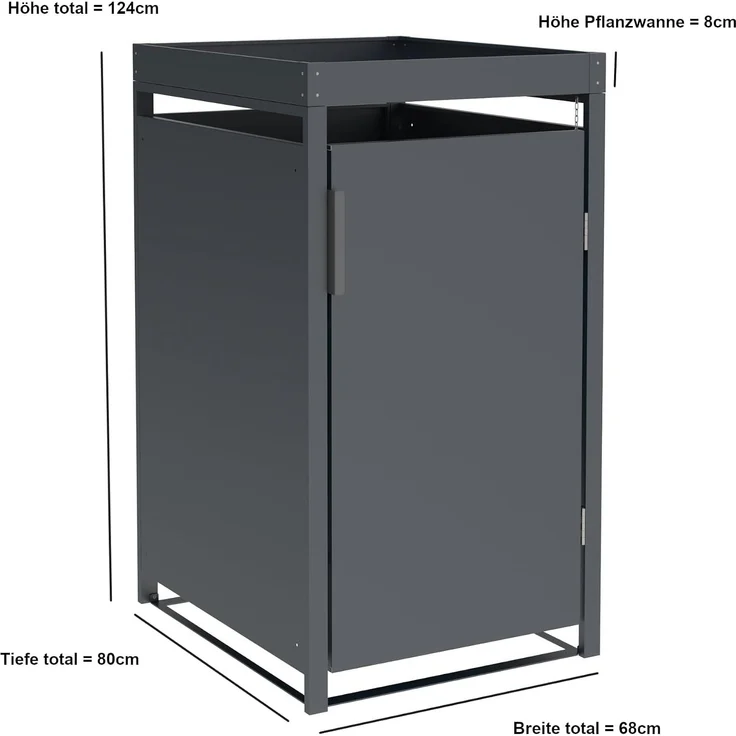 DEGAMO ULM Mülltonnenbox mit Pflanzwanne 1-er, Stahl verzinkt, anthrazit, 68x80x124cm für Tonnen bis 240 Liter – Bild 9